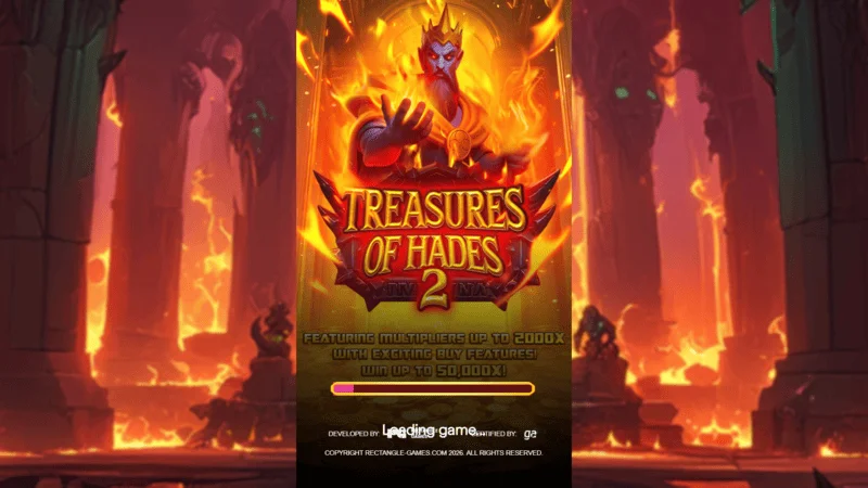 Treasures of Hades 2 – Rectangle Gamesin kolikkopelin latausnäyttö myyttisessä alamaailman ympäristössä